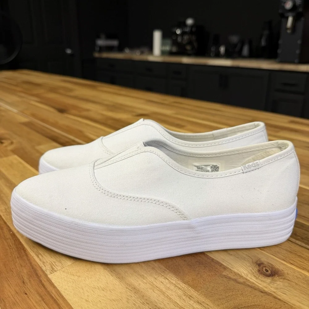Keds Sneaker Point Platform Slip On White Twill Canvas Women's size 7
